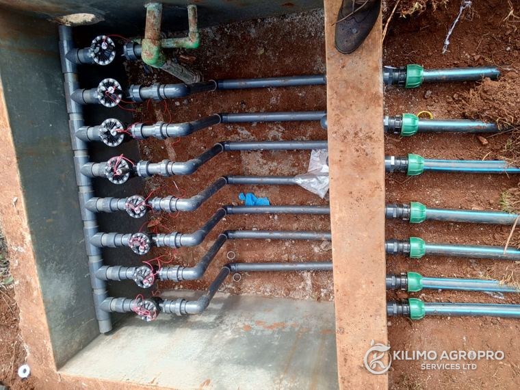 A completed irrigation valve manifold