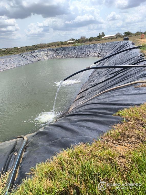 A lined water pan filling for farm supply